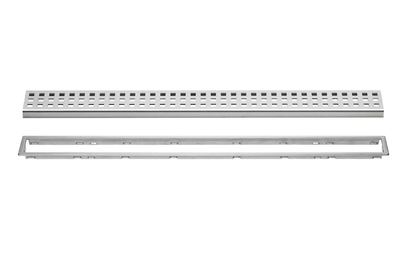 Schluter Kerdi-Line Brushed Stainless Steel Grate Assembly for Tile and Stone Coverings - Adjustable, Square Design - 3/4" Frame, 28" Length - KL1B19EB70