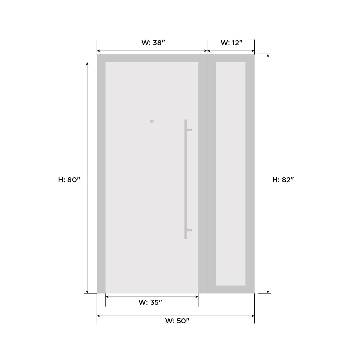 VDOMDOORS Front Exterior Prehung Steel Door/Deux 6078 Black Enamel/Side Exterior Window Sidelite/Entry Metal Modern Painted W36+12" x H80 Right Hand Inswing