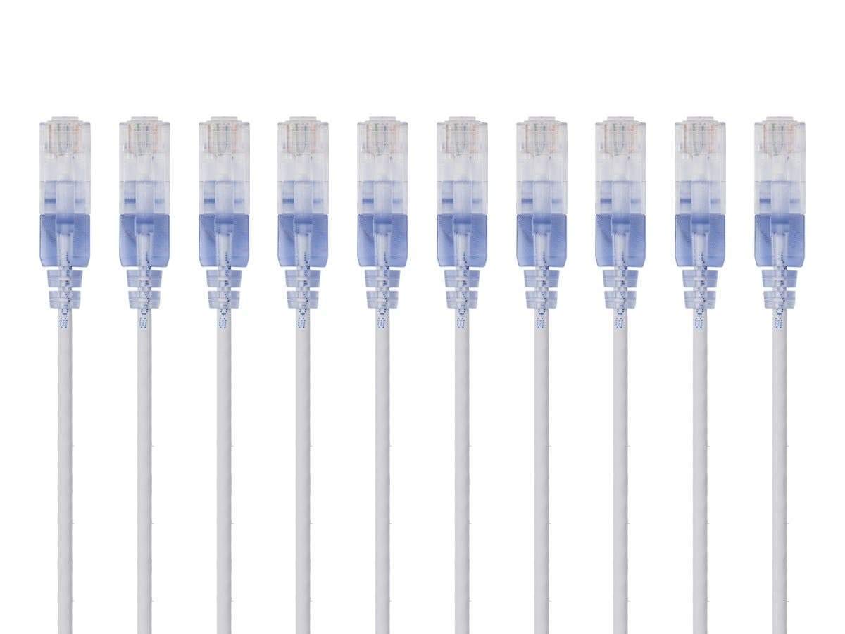 Cat6A RJ45, 550Mhz, 10G, 30AWG, 10-Pack, 7 Monoprice Ethernet Patch Cable - Snagless UTP, Pure Bare Copper Wire, Feet