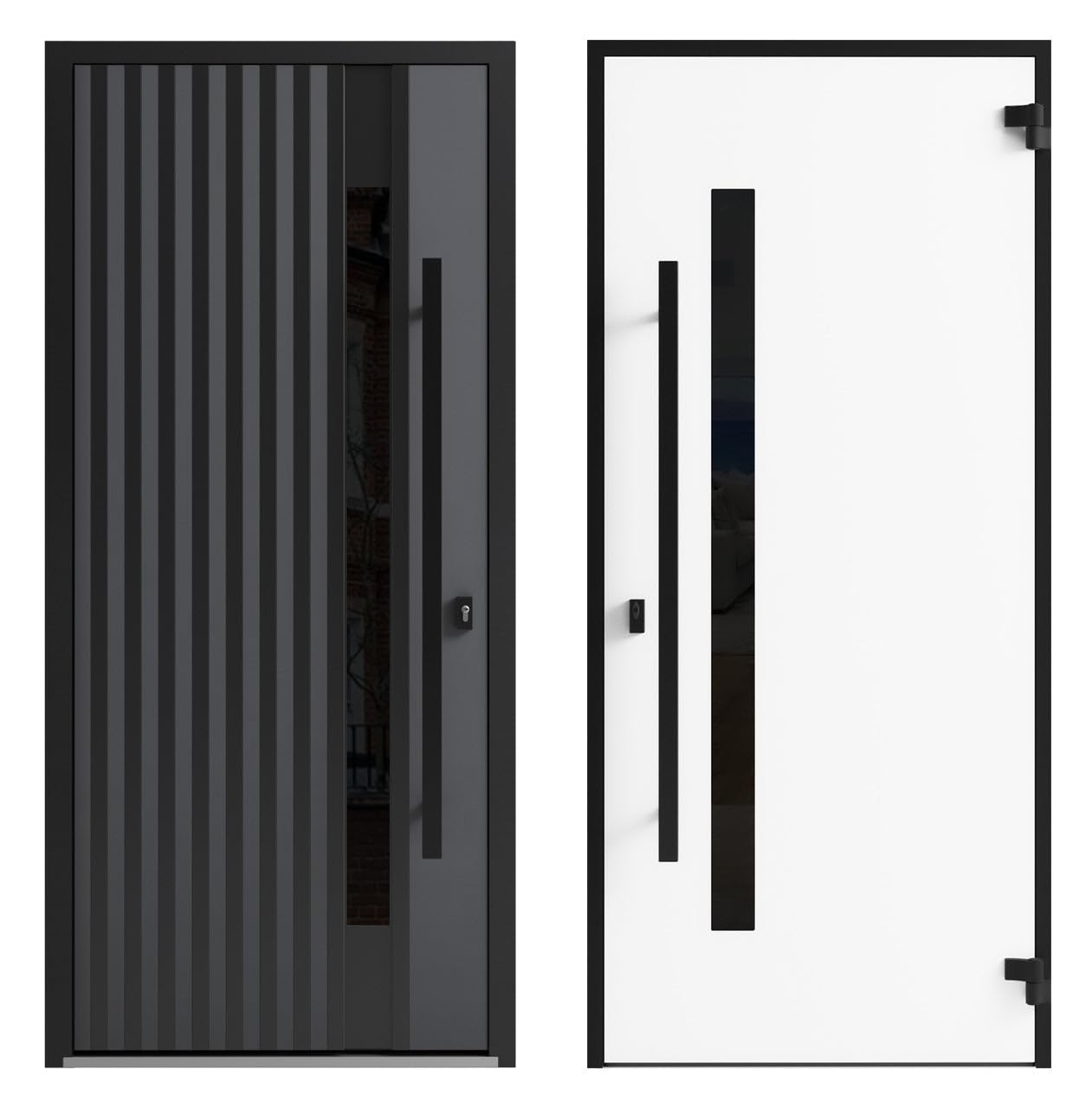 VDOMDOORS Front Exterior Prehung Steel Door/Ronex 0144 Grey/Side Exterior Window Sidelite/Entry Metal Modern Painted W36+12" x H80 Right Hand Inswing