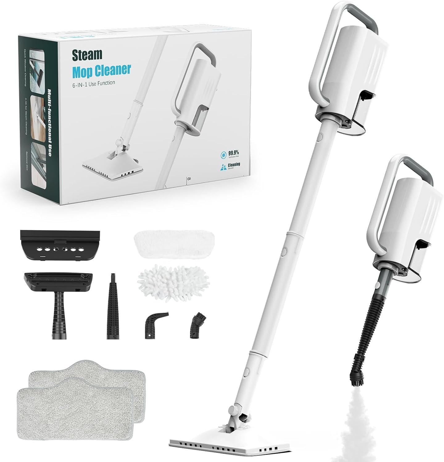 6 in1 Rotated Steam Mop Cleaner with 2 Microfiber Pads,2 Modes, 400ML Removable Tank, 23FT Power Cable
