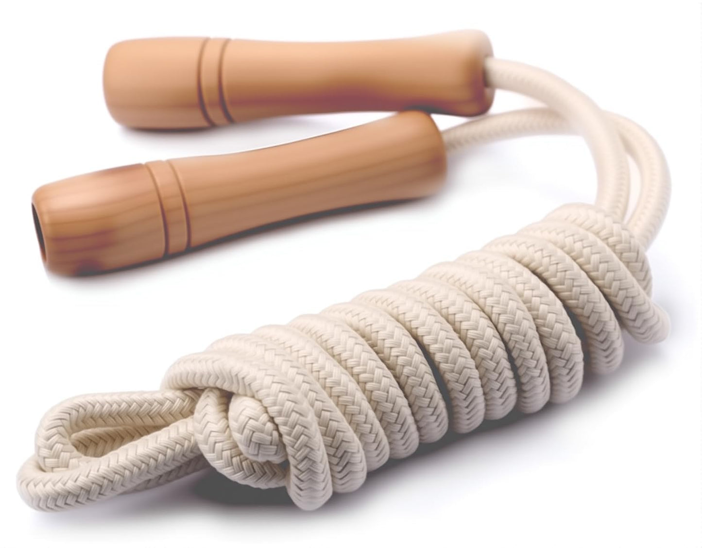 Homello Jump Rope for Kids - Wooden Handle - Adjustable Cotton Braided Fitness Skipping Rope for Toddler Fitness Workout Exercise Outdoor Activity (White)