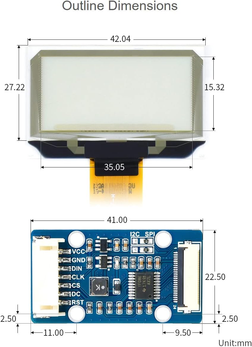 1.51inch 12864 4B/3B+/3A+ SPI/I2C Waveshare Transparent OLED Resolution Compatible with Raspberry Pi Embedded