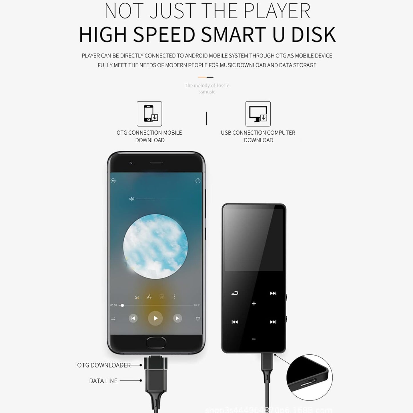 Jectse MP3 MP3 MP4 1.8 inch, MP3 Player with Bluetooth, Player Portable Music Player with HiFi Lossless Sound Music