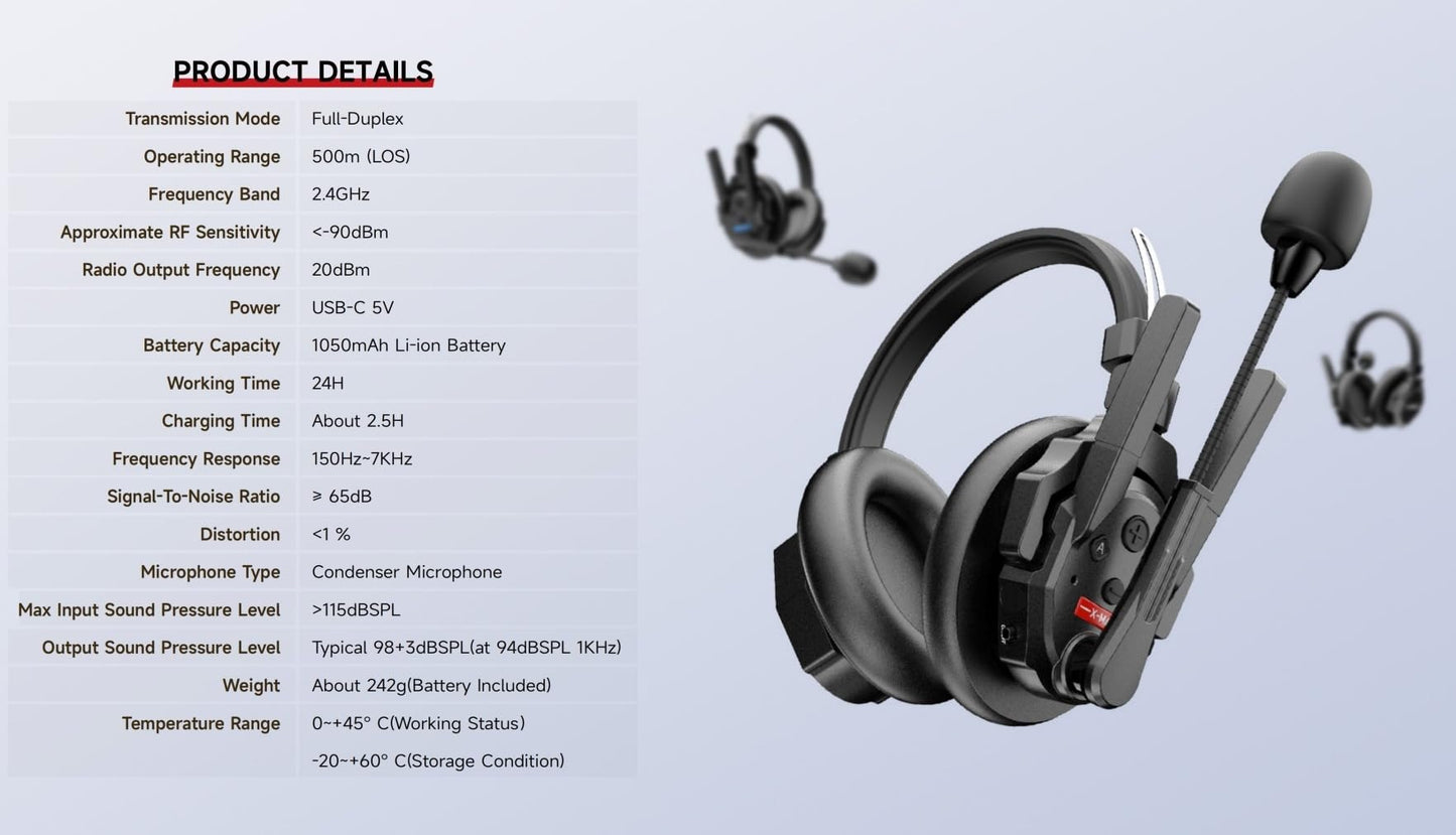 SYNCO XTALK XMax5 Wireless Intercom Headset System 2.4GHz 1640 feet 500 Meters Dual-Ear Team Communication Headset for Live Show Stage Performance Movie Shoot