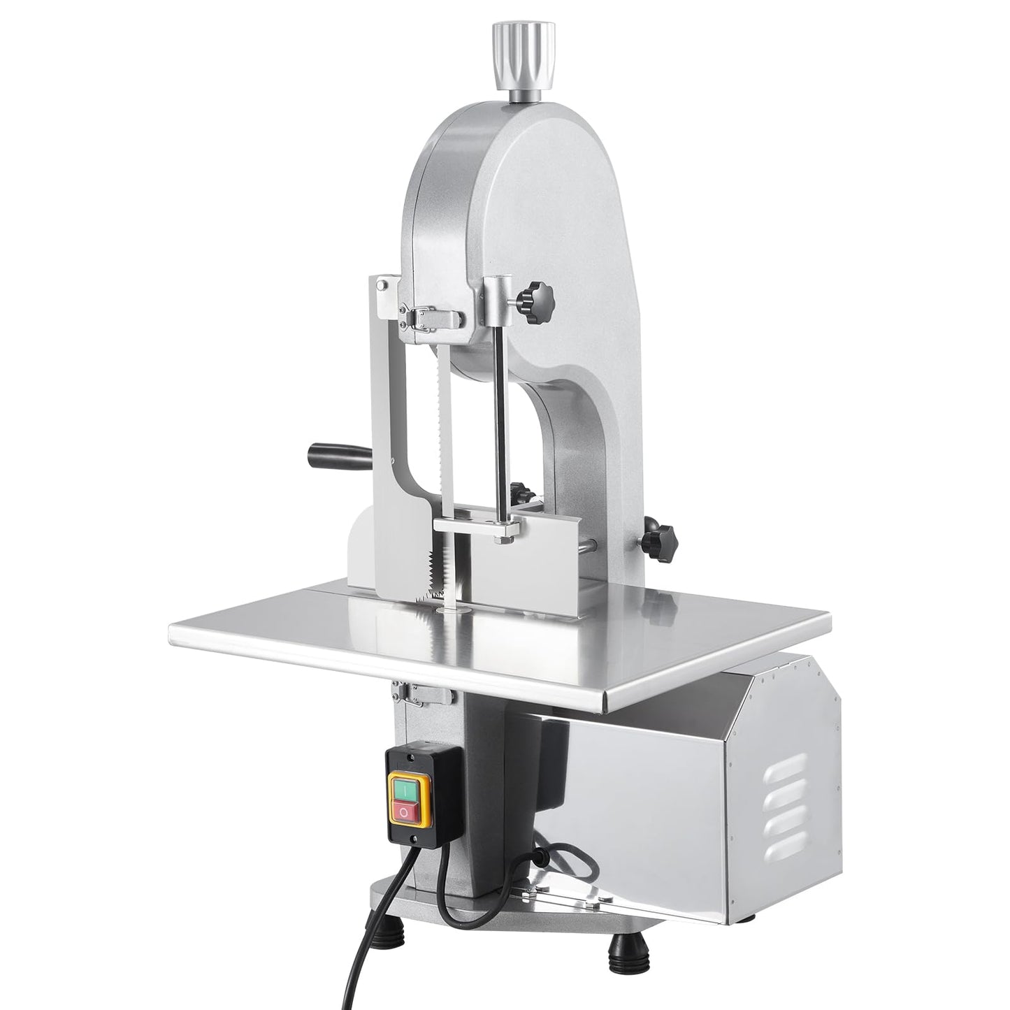 1100W Commercial Electric Meat & Bone Band Saw with Stainless Steel Table (19.3"X15"), Adjustable Thickness 0.16-7.9", Includes 5 Blades – Frozen Meat Cutter Ideal for Butcher Shops, Restaurants, Home