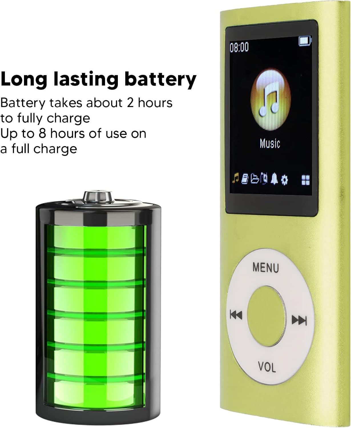 VELATEMOR MP3 8H MP3 1.8 Inch MP3 Portable Music Player, Playtime Mini Player, Lossless Sound Slim LCD Screen Portable
