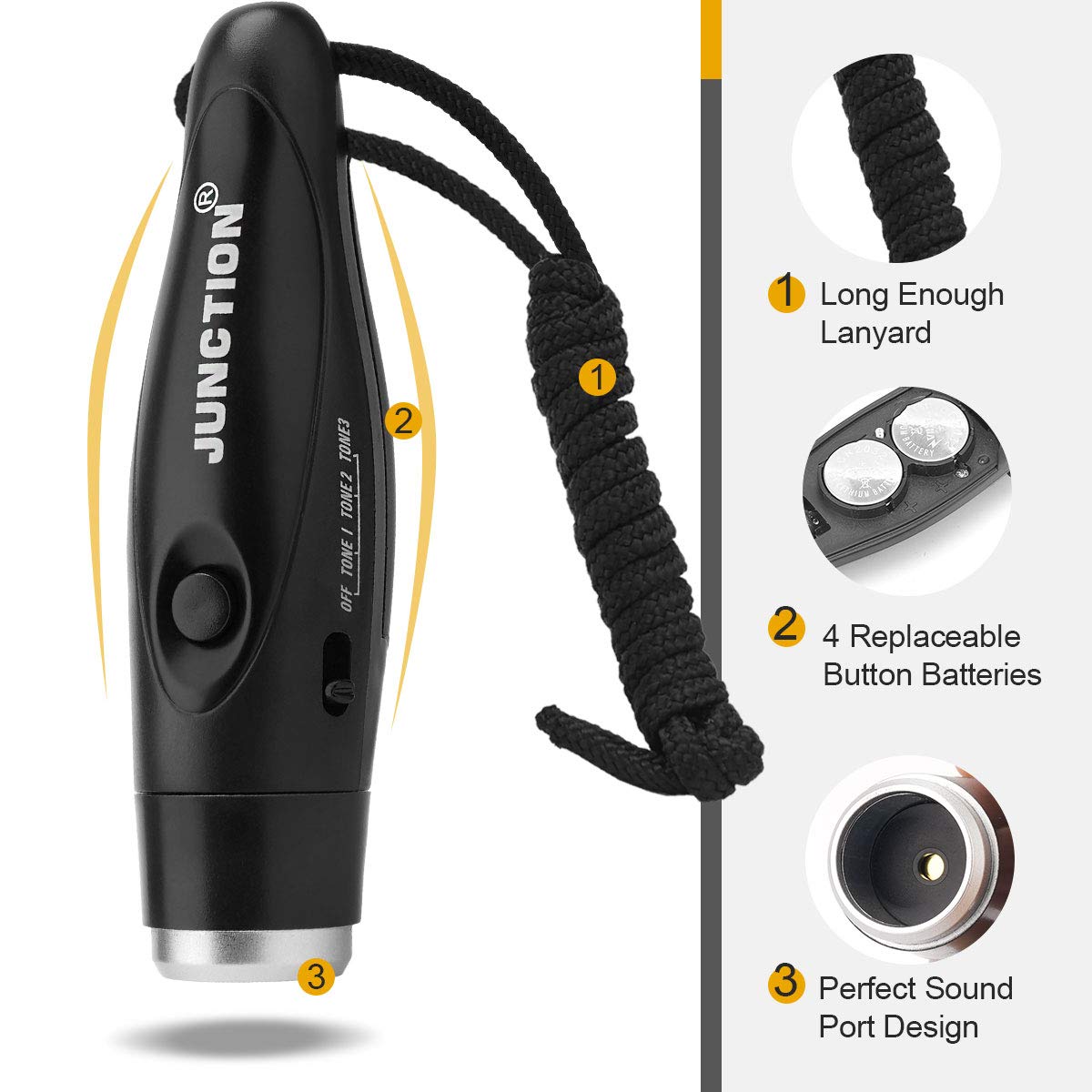Electronic Whistle, Battery Operated Whistle Adjustable 3 Different Loud Whistle Sounds with Lanyard Handheld Electronic Whistles for Referees Volleyball Coaches Teacher, Soccer Sports Whistle-Black
