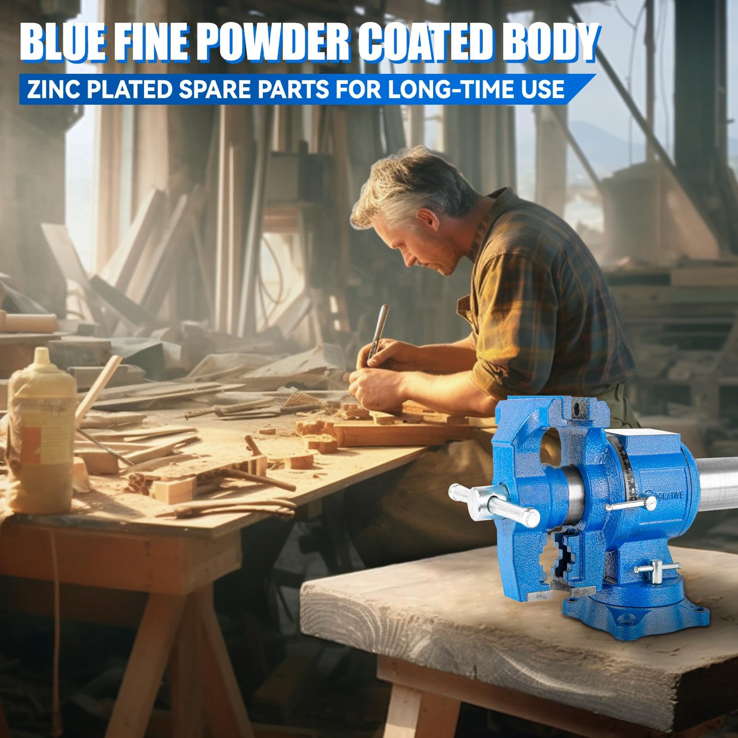 COGNATIVE 5-Inch Heavy Duty Bench Vise Ductile Iron Bench Vise 360° Multi-Purpose Bench Vice with Anvil, Clamp force 4000KG, Blue