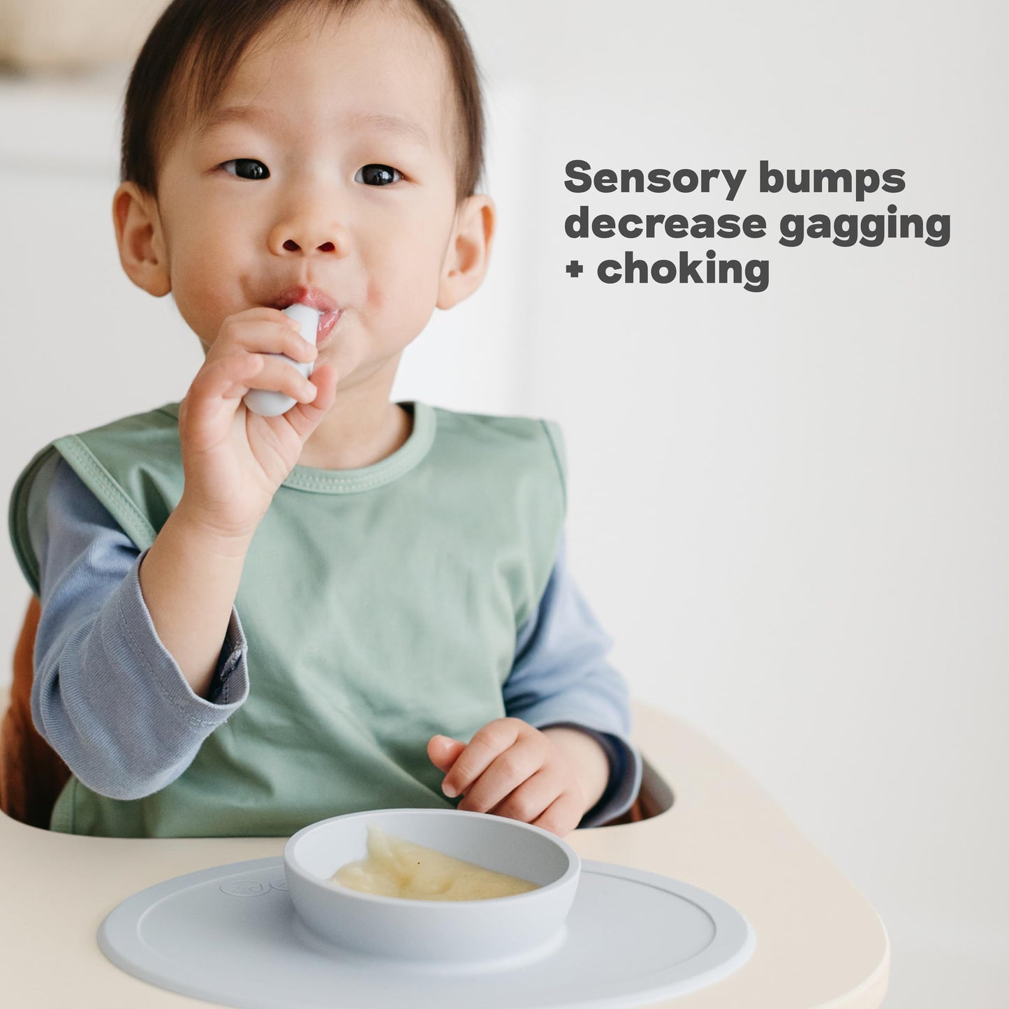 ezpz Baby Feeding Bundle – Tiny Spoon (2-Pack, Sage) + Gumline Feeder (Sage) – 100% Silicone Baby-Led Weaning Set for 4–6+ Months – Infant Feeding Essentials