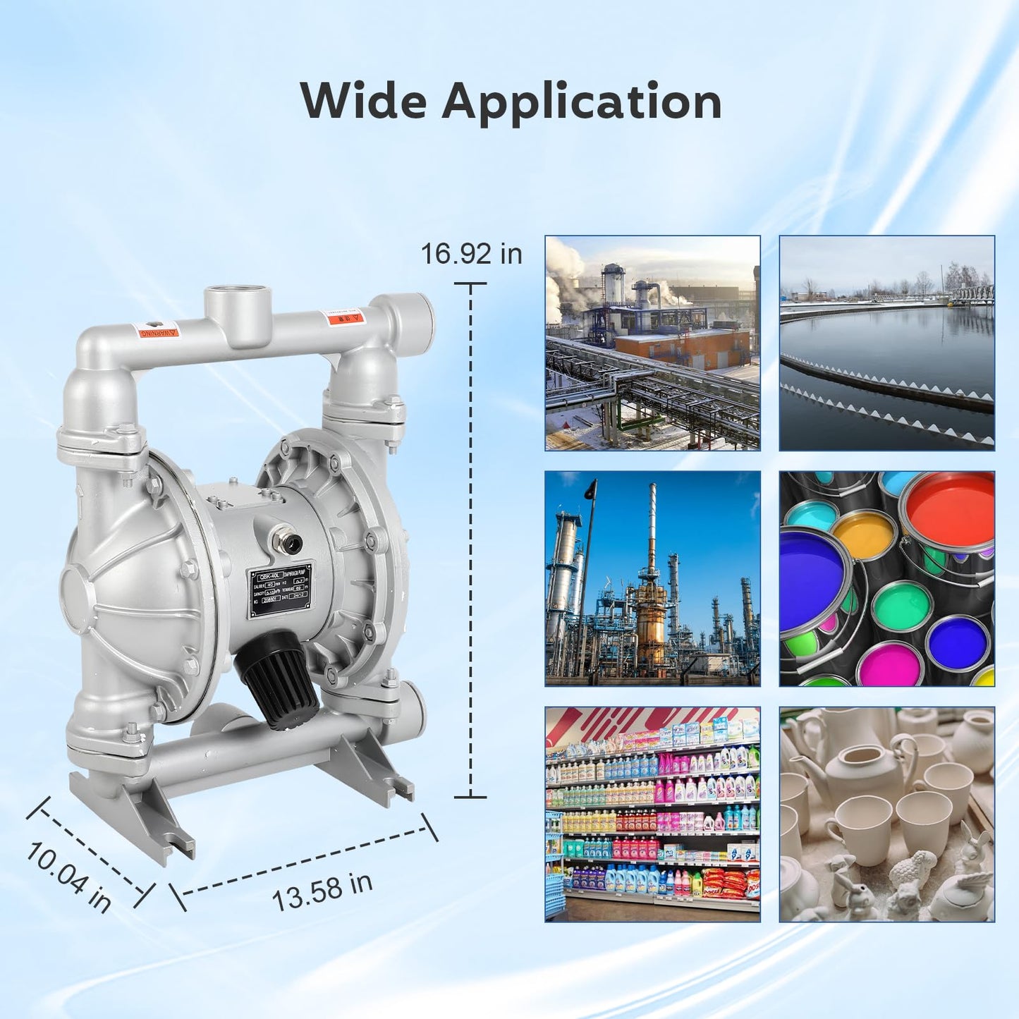 Air Operated Double Diaphragm Pump Pneumatic Waste Oil Transfer Pump for Chemical Dual Diaphram Polypropylene Nitrile Rubber by Stainless Steel Plastic (white, 1 inch Inlet)