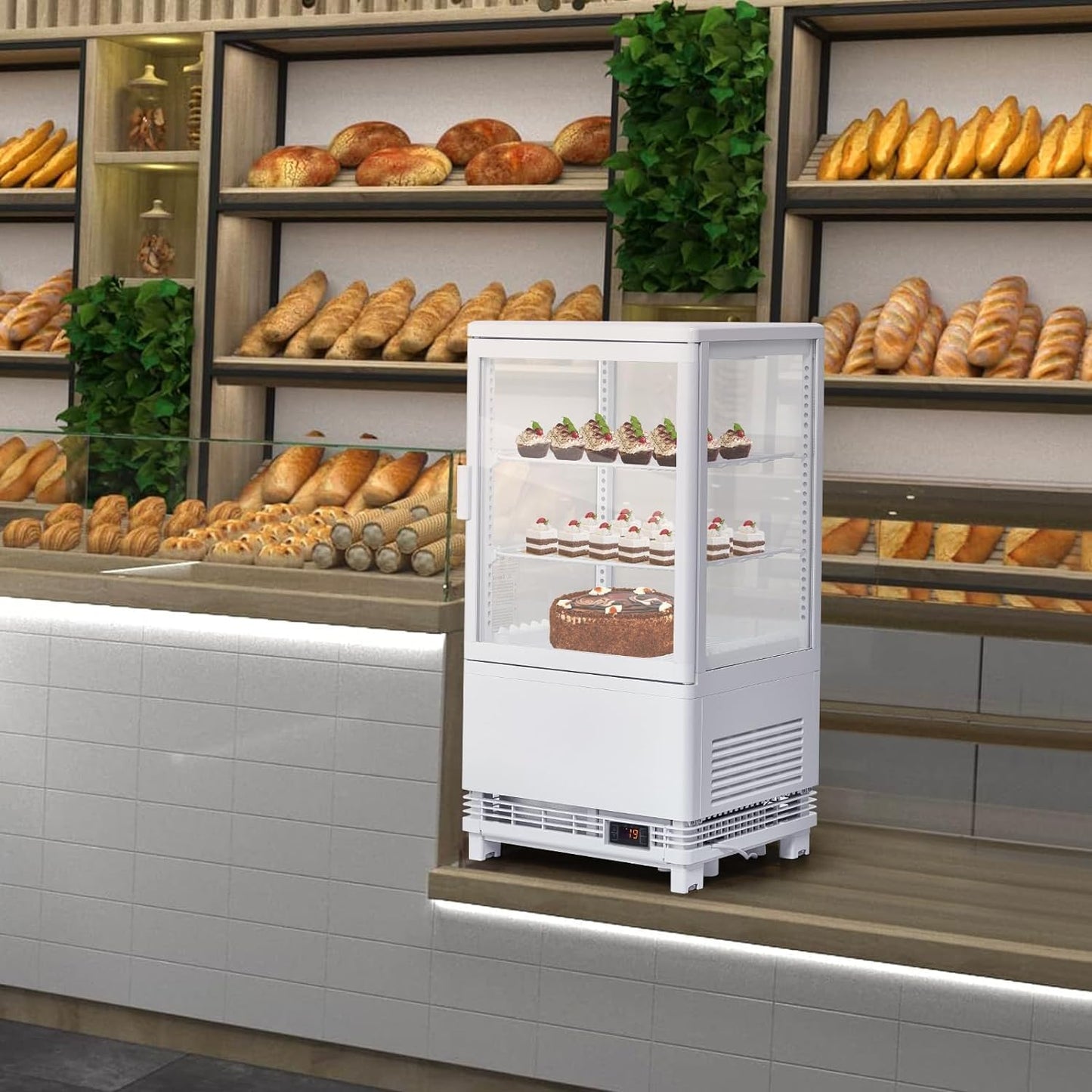 Litake Commercial Refrigerator Display Case, 2.1 Cu.FT Display Fridge Single-Door Pastry Display Case with Interior LED Lighting, Double-Layered Glass Commercial Countertop Bakery Display Refrigerator