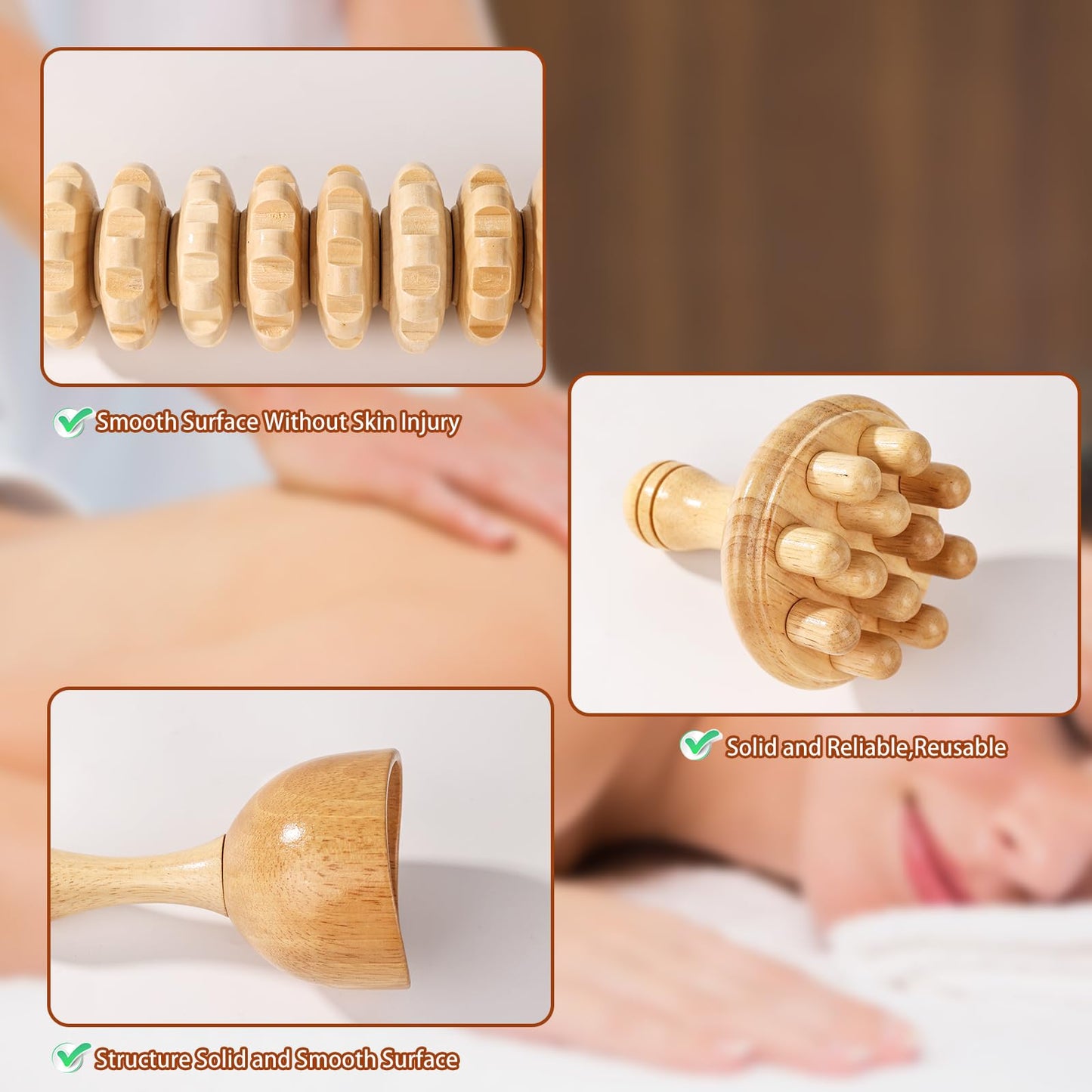 KQXTOKTY Wood Therapy Tools for Body Shaping,8 in 1 Wood Therapy Massage Tools,Wooden Gua Sha Tools,Lymphatic Drainage Massager,Maderoterapia kit,Wooden Massager Roller Rope for Body Shaping, Beige