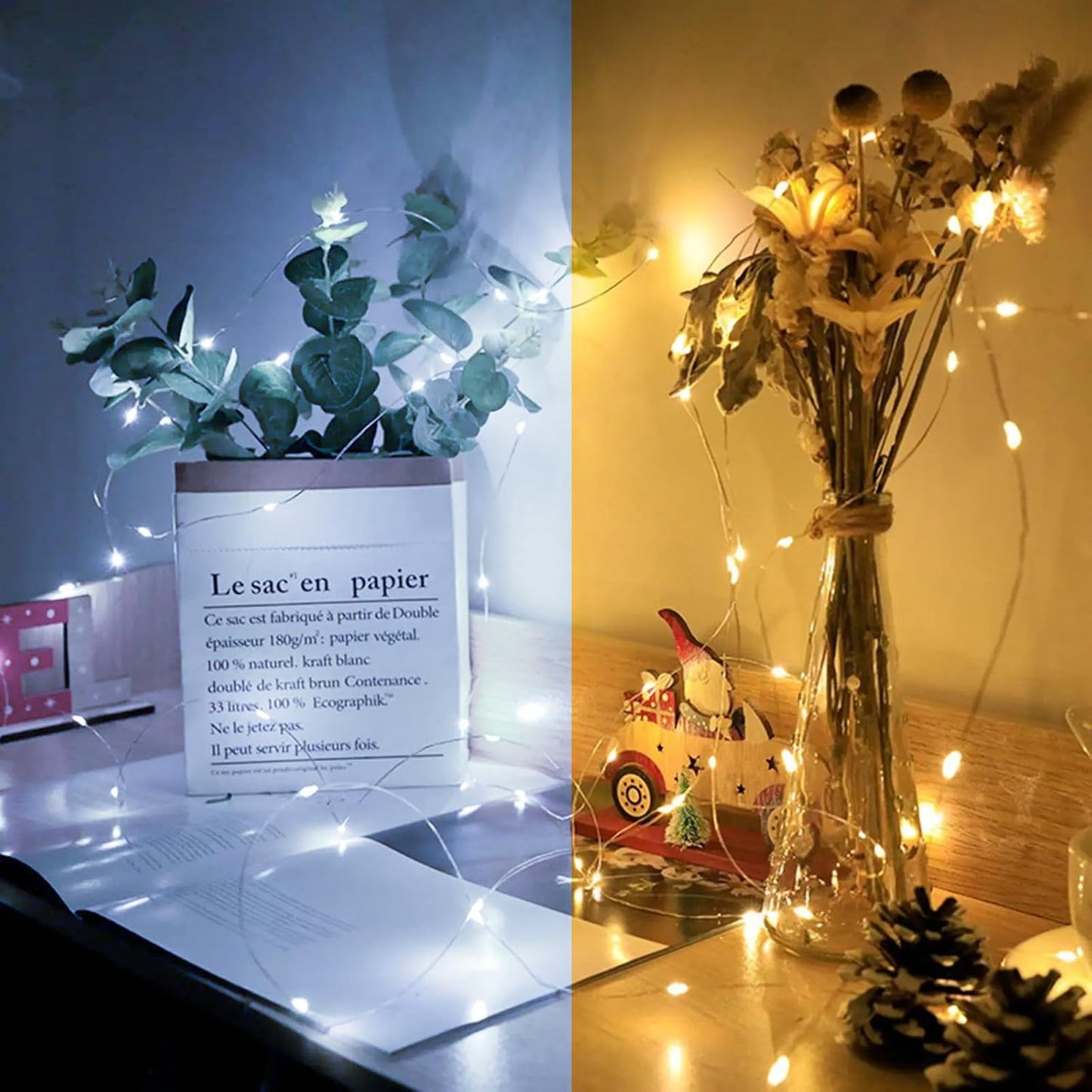 Skiennix 50 Pack Fairy Lights - 7Ft 20 LED Twinkle String Lights | Battery Operated & Waterproof for Weddings, Parties & Decor - Warm White & White