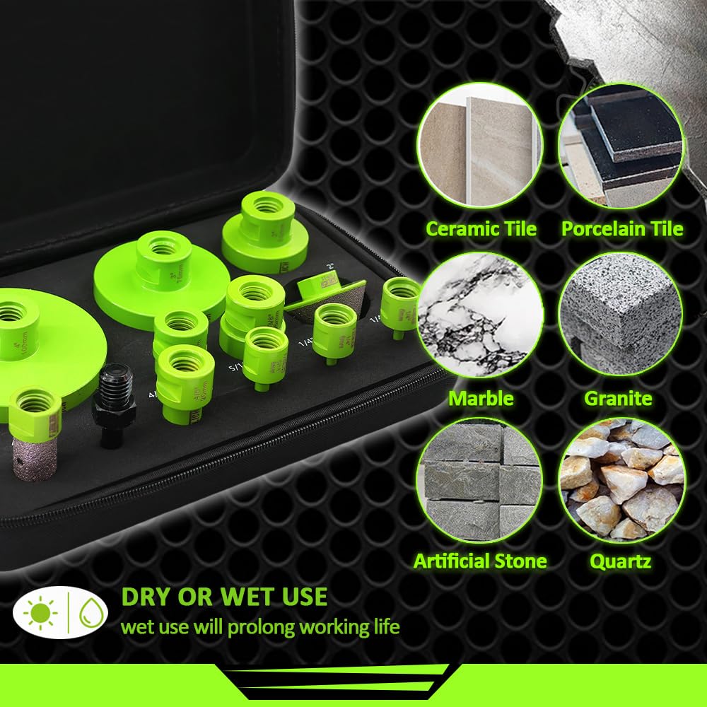 MINLAYCUT Diamond Tile Saw Blade 5" 125mm Cut Off Wheel and FACHLICH Tile Hole Saw Kit - 12pcs Diamond Core Drill Bits Set 1/4" 5/16" 4/5" 1" 1-3/8" 2" 3" 4"