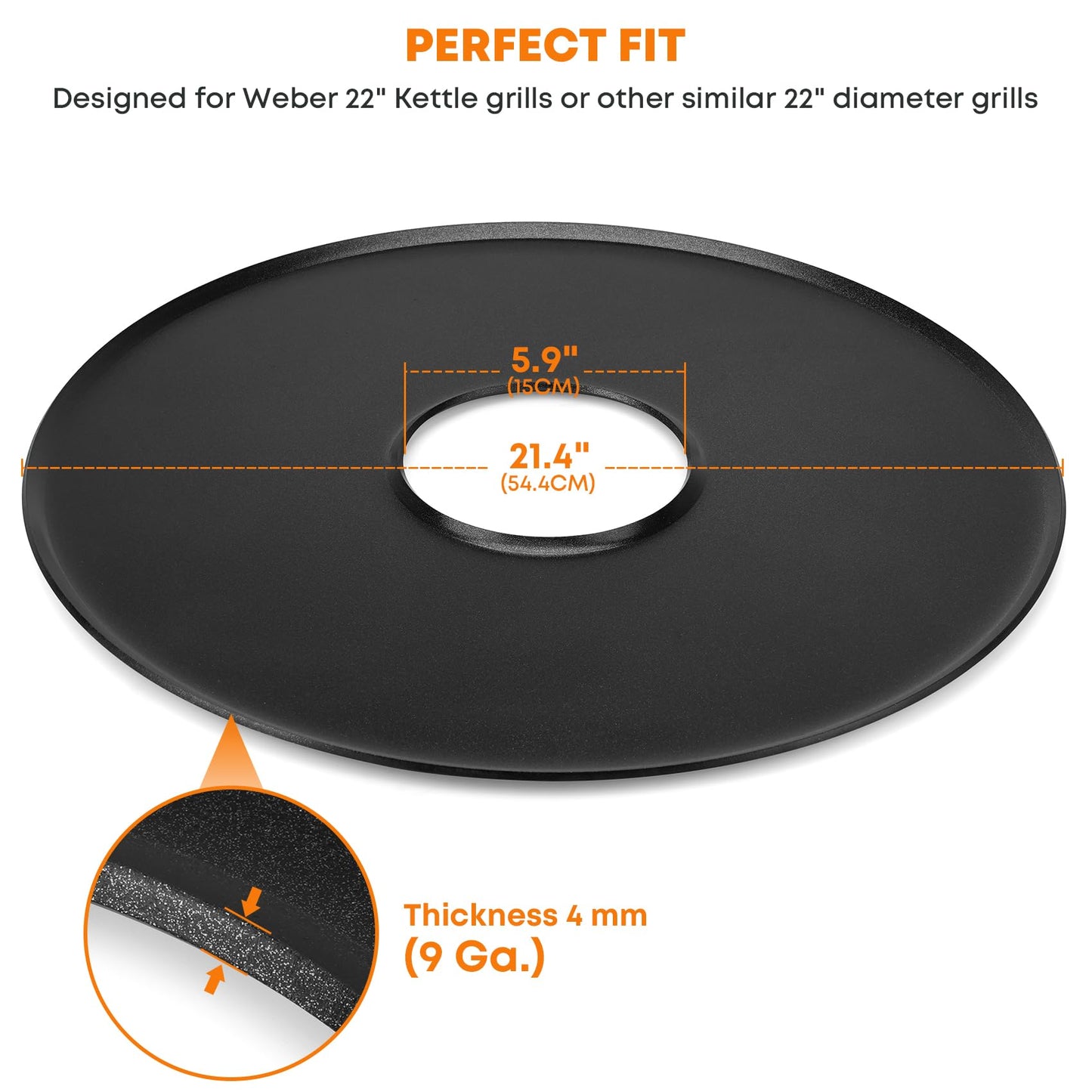 Stanbroil Round Griddle Insert for Weber 22" Kettle Charcoal Grill, Nonstick Coating Flat Top Griddle Plate, 22 Inch Kettle Grill Accesories, Black
