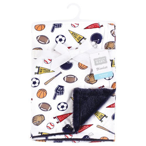 Hudson Baby Infant Boy Plush Blanket with Furry Binding and Back, Sports Fan, One Size