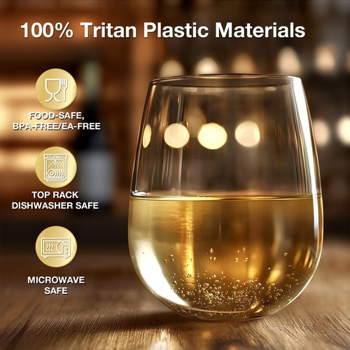 6 Pack Unbreakable Tritan Plastic Wine Glasses, 16 oz Reusable Stemless Wine Glass, BPA Free Tumblers, Drinking Glassware, Perfect for Indoor & Outdoor, Poolside, Party, Camping, Shatterproof 100%