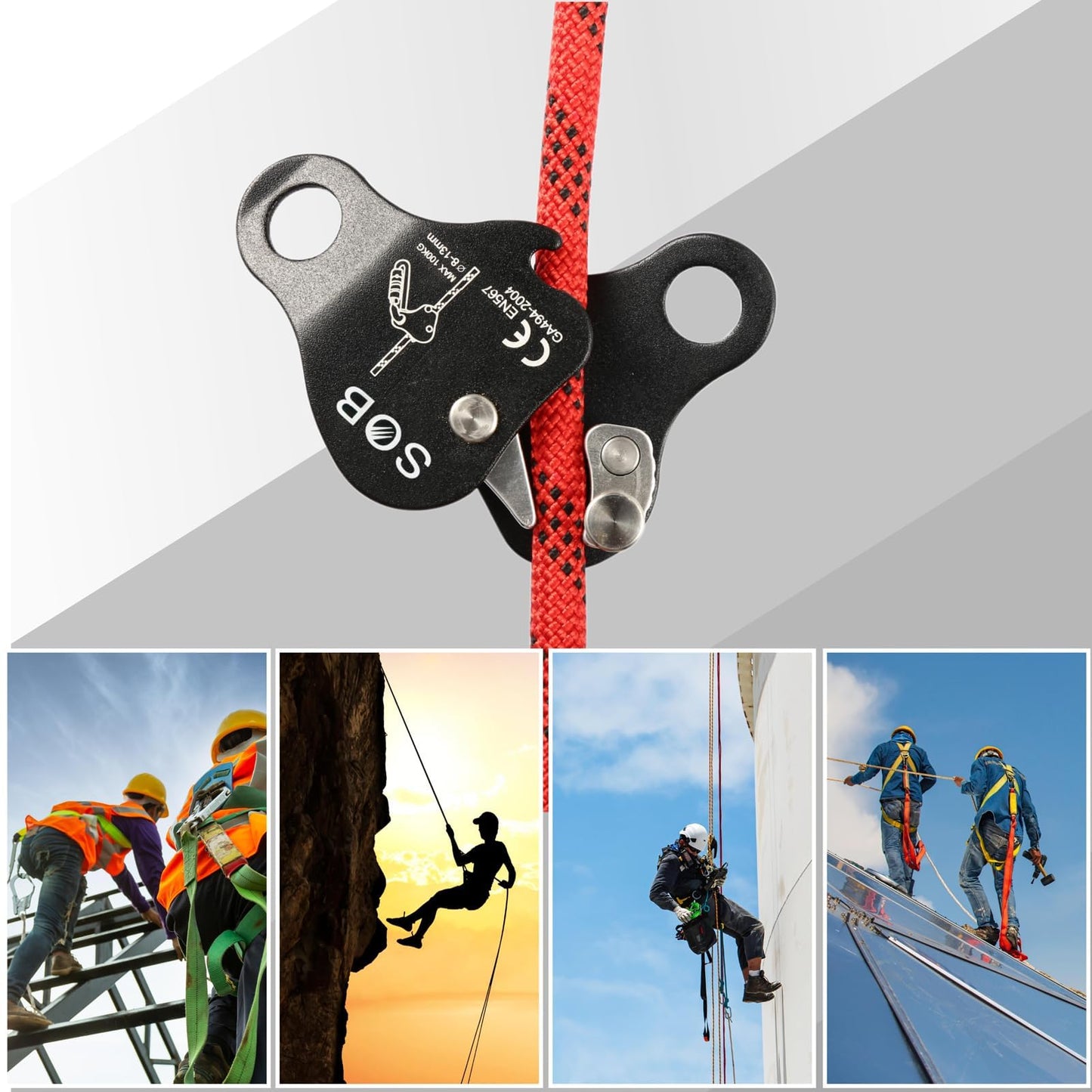 Azarxis Climbing Descender Ascender Belay Device Self Locking Fall Protection Rappel Equipment Rope Grip for 8-13mm Rope for Rock Mountaineering Aerial Work Caving Rescue Tree Arborist (Black)