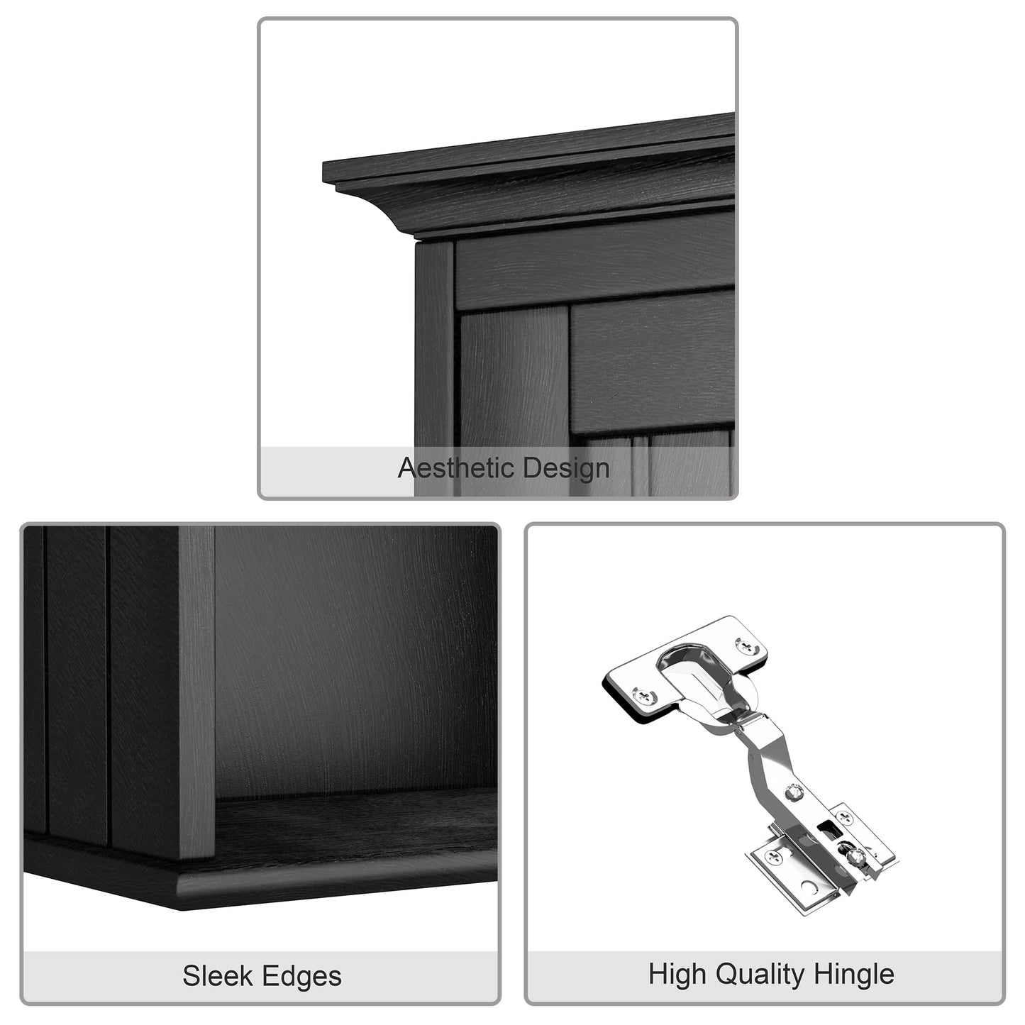 Treocho Wood Wall Cabinet Bathroom Medicine Cabinet Storage with Doors and Adjustable Shelf Wall Mount for Bathroom, Livingroom, Kitchen, Cupboard, Black