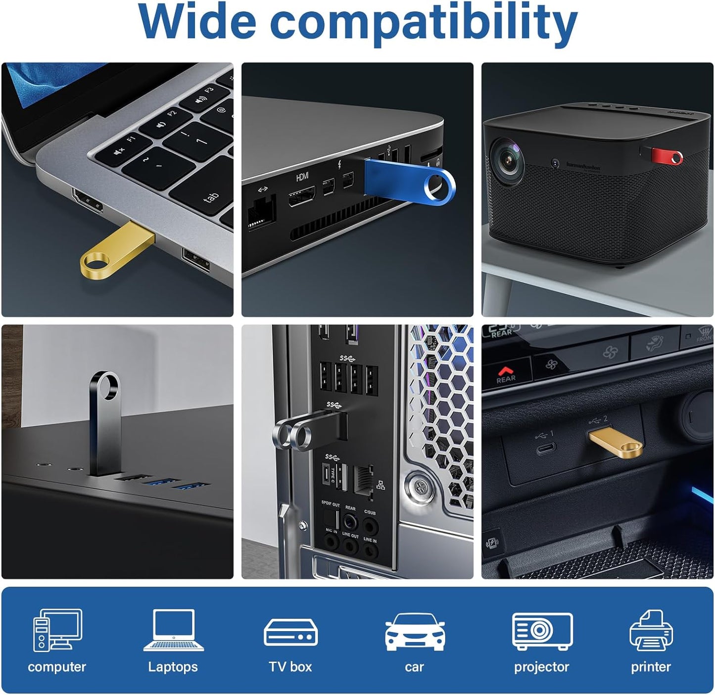 Wooolken 16GB 2 Pack 2.0 USB Flash Drive with Keychains, Sleek Metal USB Thumb Drives Memory Stick for PC Laptop
