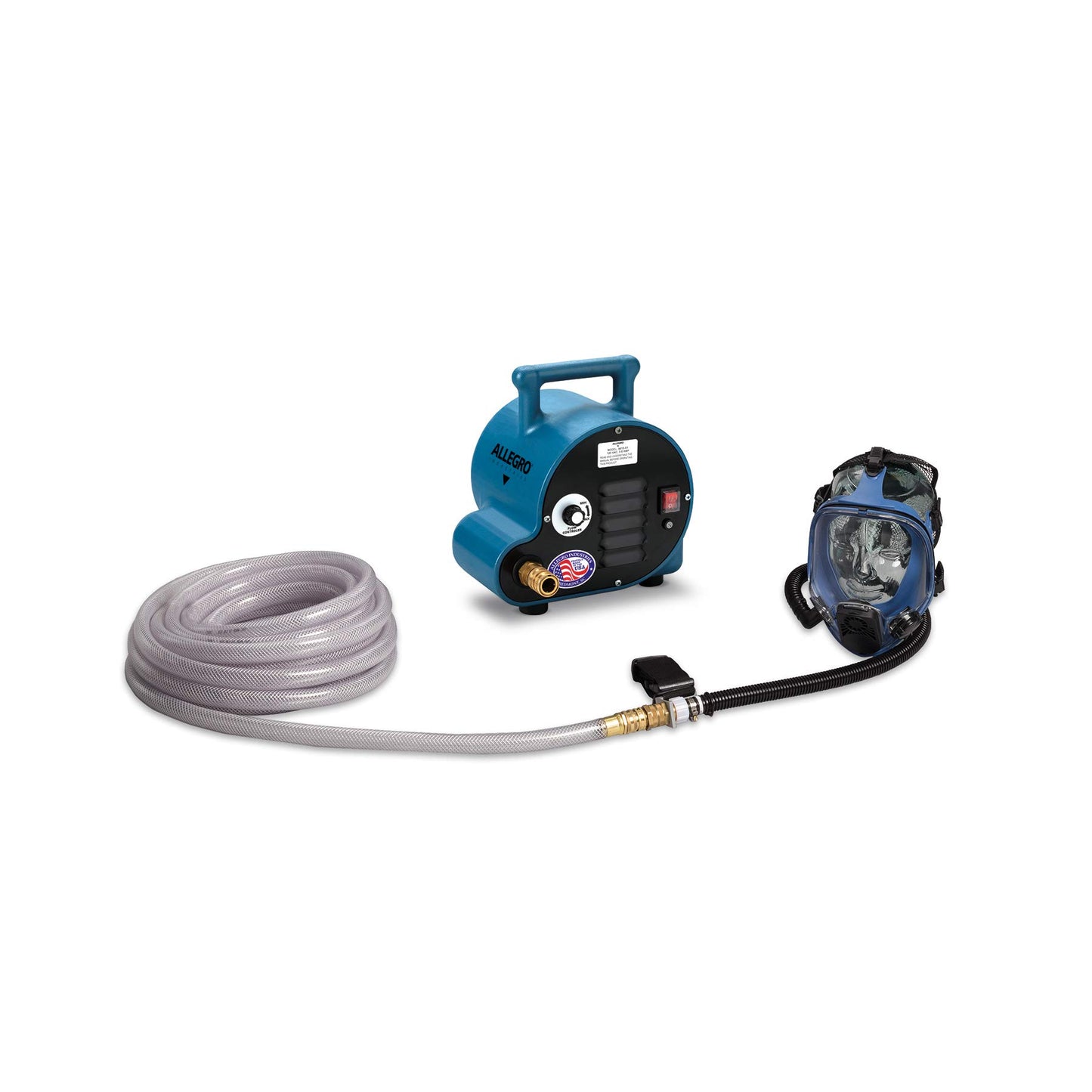 Allegro 9200-01 | One Worker Full Mask Supplied Air Respirator System with ΒΌ HP Pump & 50β Hose | Oil-Less Rotary Vane Pump | Durable Silicone Full Mask | OSHA-Compliant Supplied Air