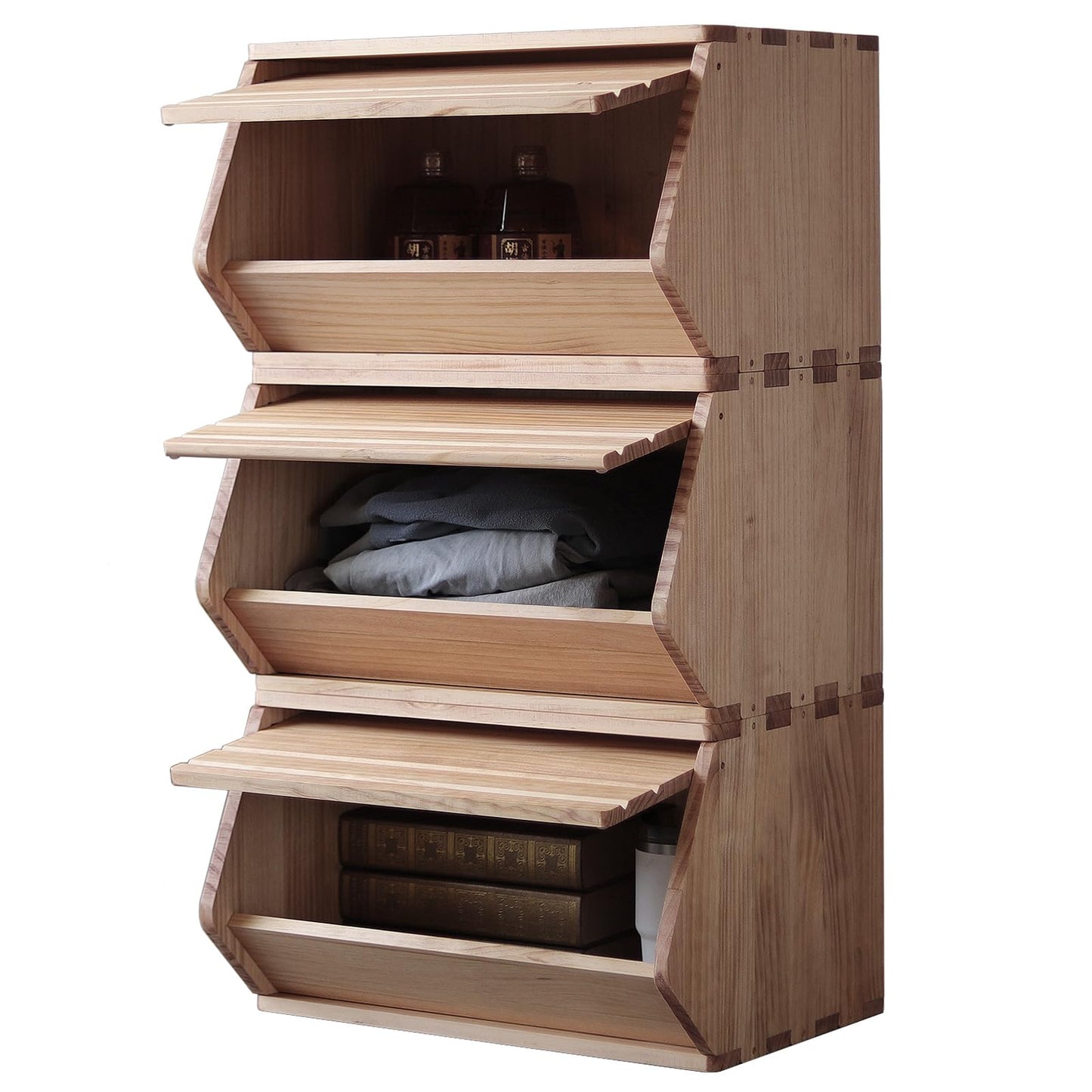 unununu Stackable Solid Wood Storage Chest,Hall Entryway Cabinet,Bins with Lids,Modular Wooden Multi-use Box,Closet Storage Organizers,Drawers,Potato,Onion,Bread,Classify by Items,7.75”W(1 Pack)