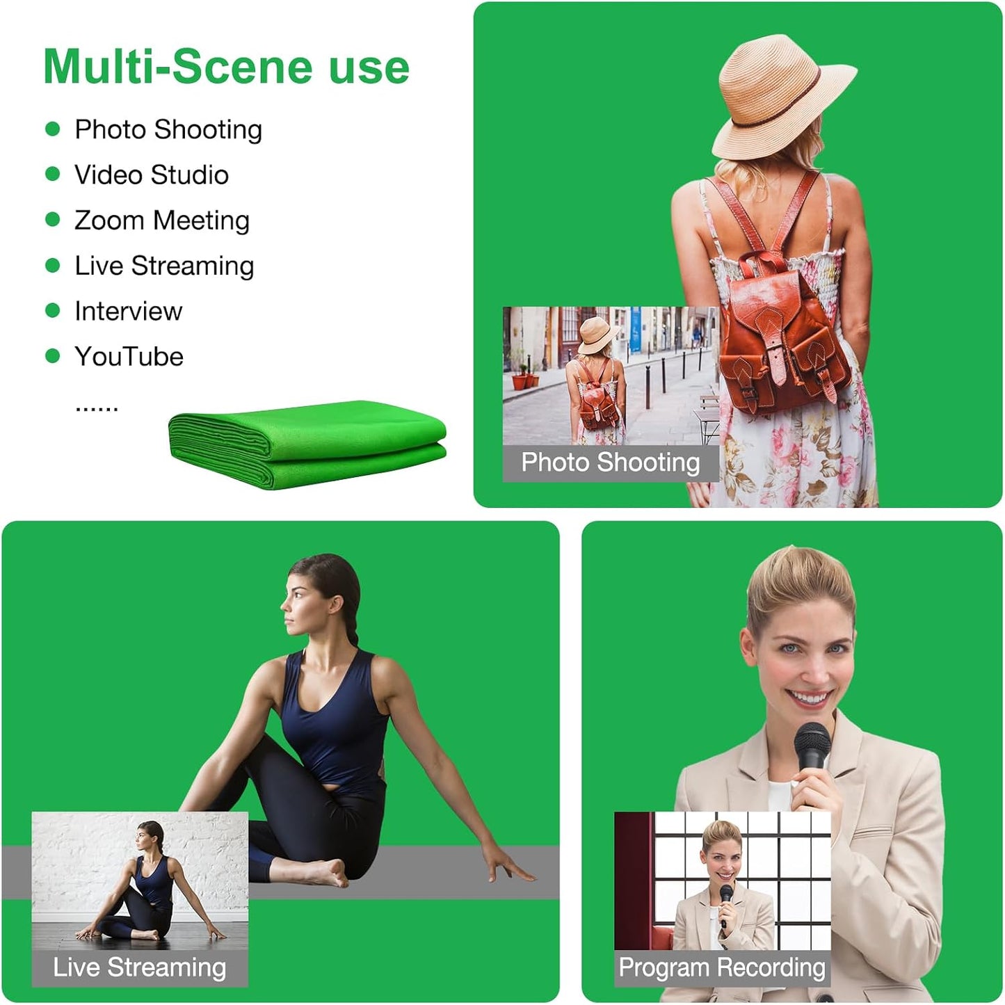 Aimosen 12 10 X FT Large Green Screen Backdrop for Photography, GreenScreen Background for Zoom Meeting, Polyester