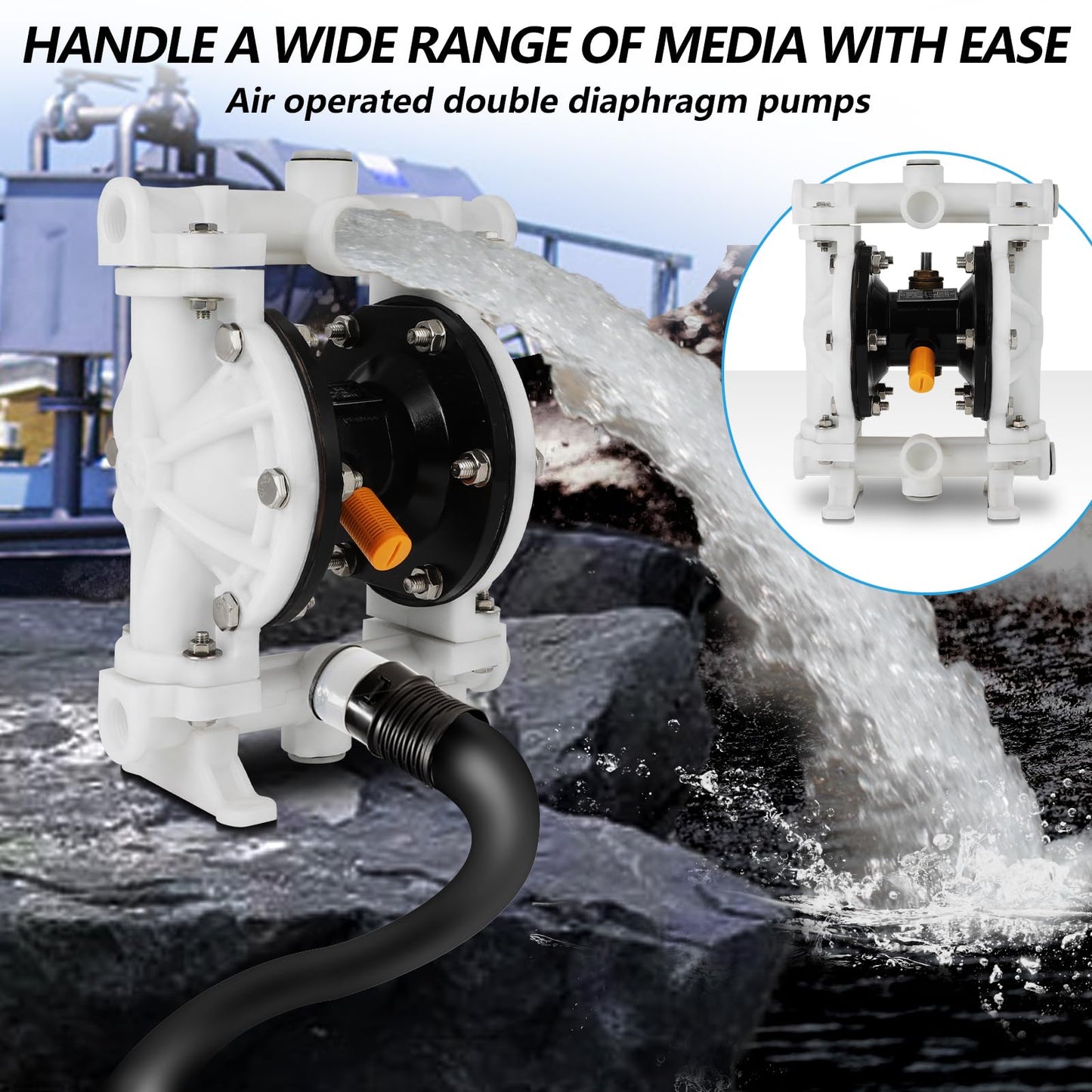 Dollate Air Operated Double Diaphragm Pump 1/2 nch Inlet/Outlet,QQBK-15 12 GPM Dual Diaphram, Air Diaphragm Pump Dual Diaphragm Air Pump 12 GPM Max 115PSI,Nitrile, Pneumatic Waste Oil Transfer Pump