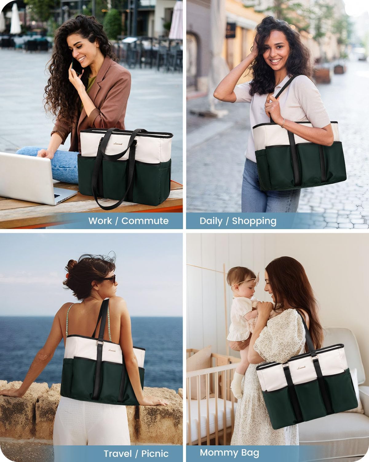 LOVEVOOK 17 Inch Laptop Tote Bag for Women Work, Teacher Tote Bag Nurse Bag, Large Purse Handbag With Trolley Sleeve