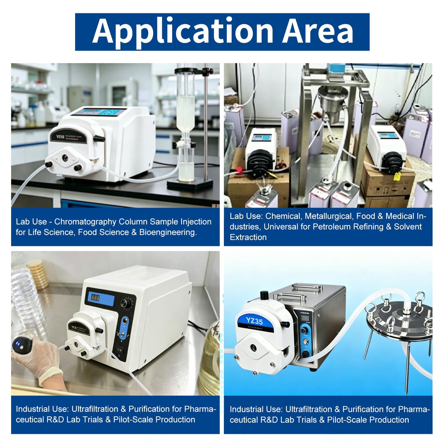 Peristaltic Pump Low Flow High Precision, 0.007-380 mL/min Variable Speed 0.1-100rpm Stepper Motor, Lab Dosing Pump for Pharmaceutical & Industrial Fluid Handling, BT100J-1A /YZ15-13A Pump Head