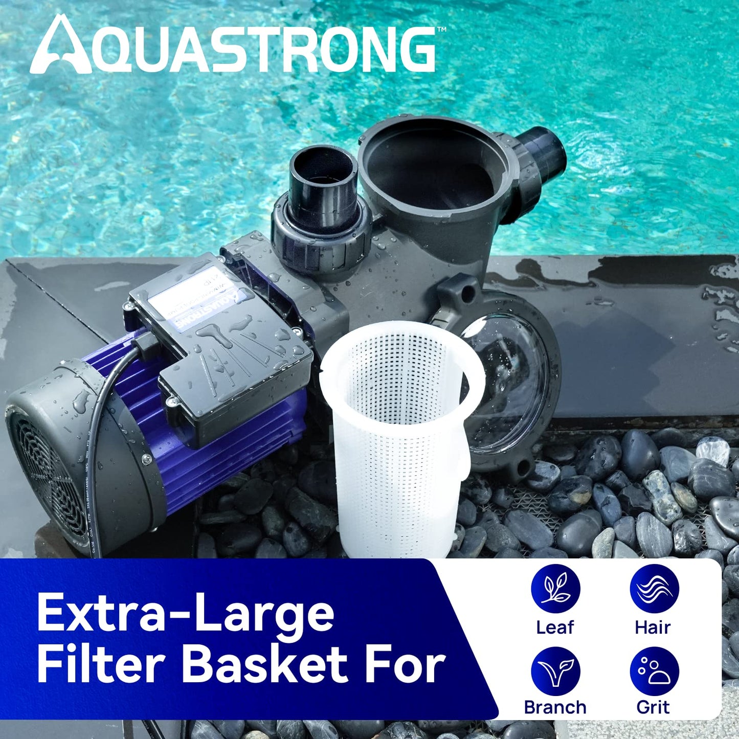 Aquastrong 2HP In/Above Ground Pool Pump, Single Speed, 220V, 8917GPH, High Flow, Powerful Self Primming Swimming Pool Pumps with Filter