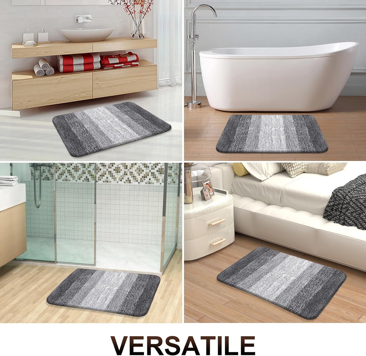 OLANLY Large Microfiber Bathroom Rugs - Extra Soft, Quick Dry, Machine Washable | 50x30 Inches, Grey