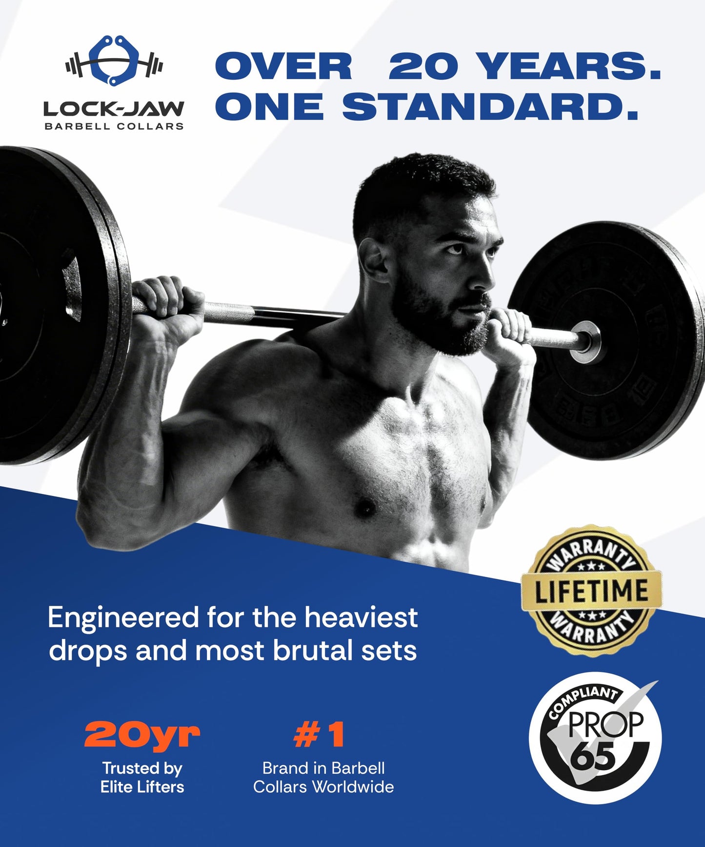 Lock-Jaw Metal Barbell Collars (Blue) Barbell Clamps - 1 Pair Heavy Duty Bar Clamps for 2” & 50mm Olympic Bars – Secure Weight Bar Clamps for Strength Training & Home Gym Accessories – Quick Release