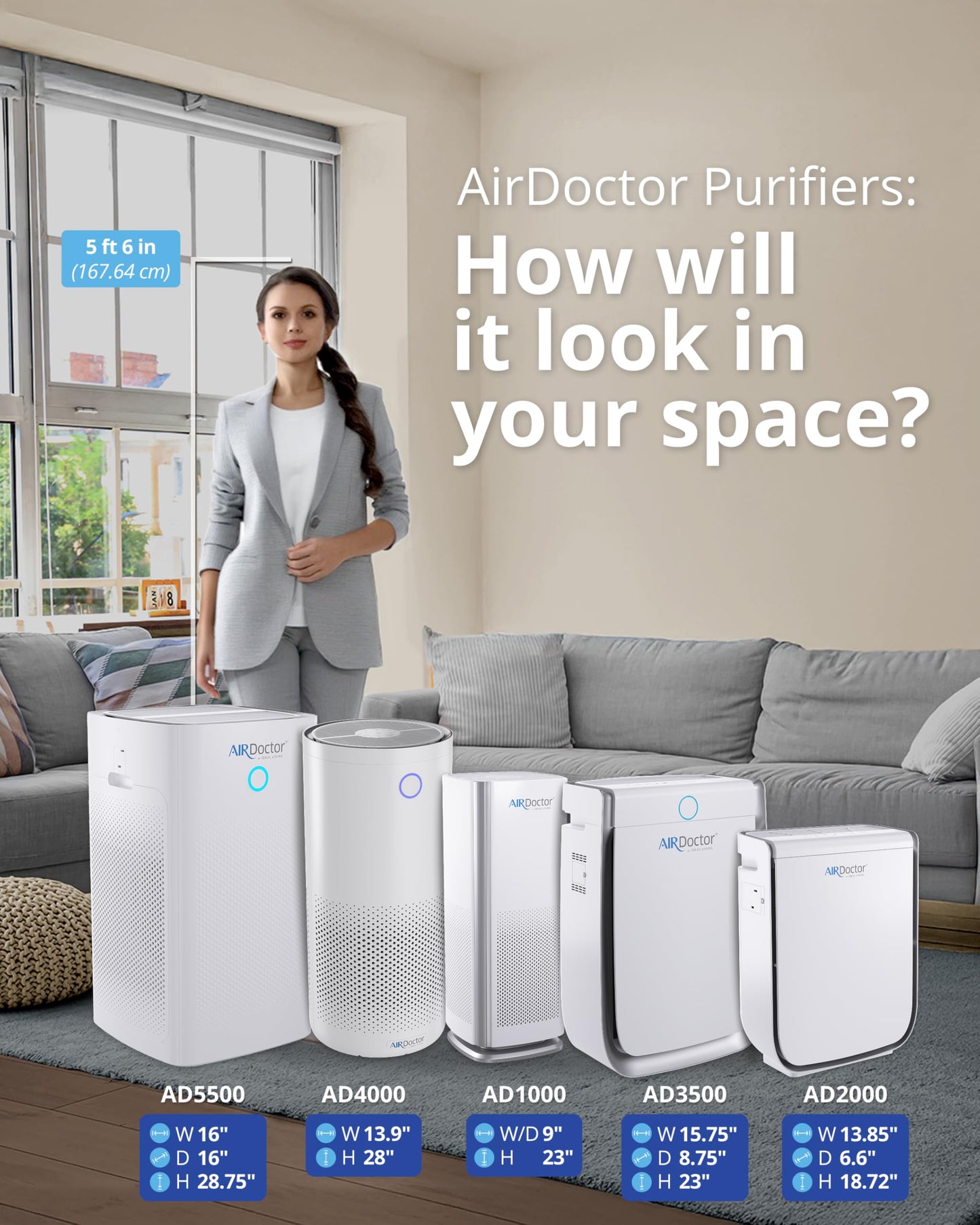 AIRDOCTOR 3500i SMART Air Purifier for Living Rooms & Bedrooms with UltraHEPA, Carbon/VOC, Pre-Filters with Extra VOC Replacement Filter Bundle