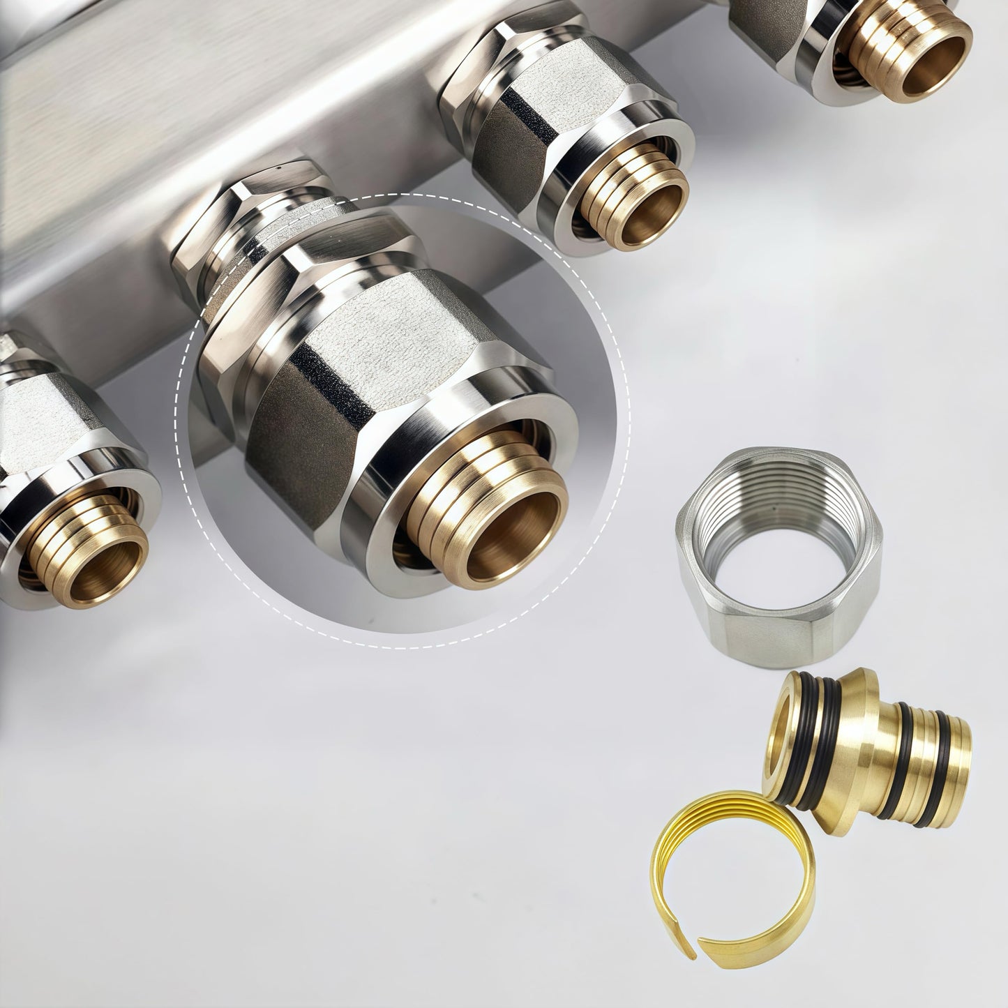 YUFUYEK 6-Branch PEX/Radiant Heat Manifold,1/2" PEX Tubing Manifold,304 Stainless Steel Floor Heat Manifold Kit with 1/2" Adapters Included for Hydronic Radiant Floor Heating (6-Loop)