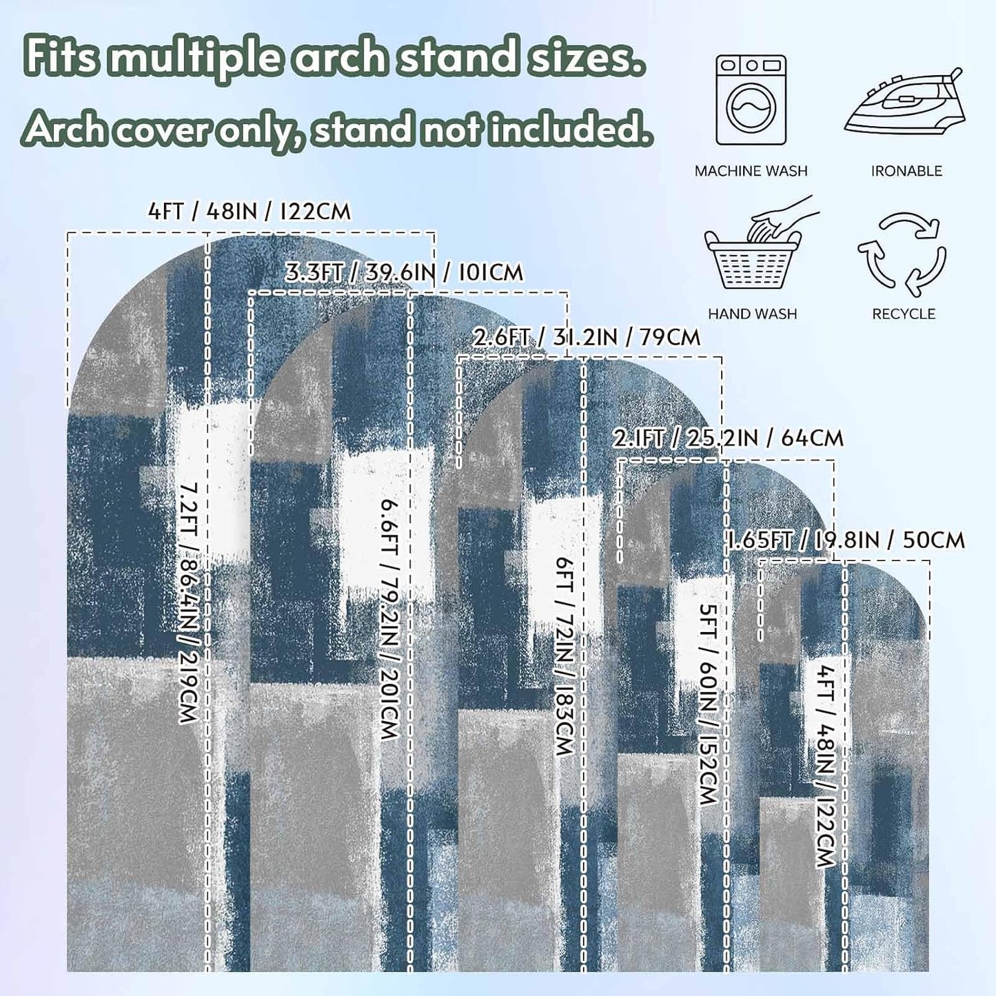 Jnbasdffb 7.2 Blue Grey Ombre Wedding Arch Cover,Stretchy Spandex Arch Backdrop Stand Covers FT,Abstract Vintage Oil