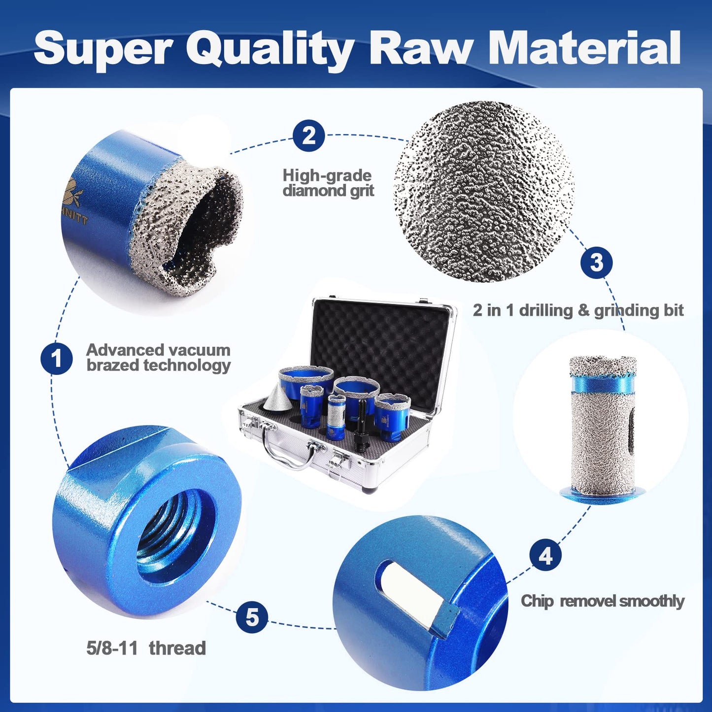 2-3/4 Inch Diamond Core Drill Bit for Porcelain Tile Diamond Core Drill Bit Set 7pcs Tile Hole Saw Kit