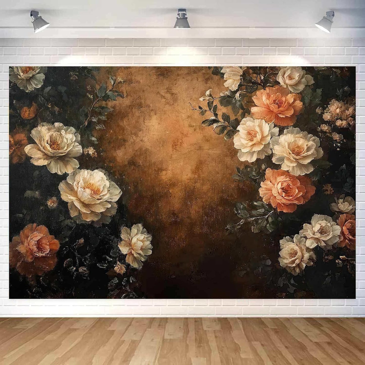 Drgilau 7X5ft Brown-2 Vintage Floral Photography Backdrop, Retro Oil Painting Flowers Photography Backdrop Abstract