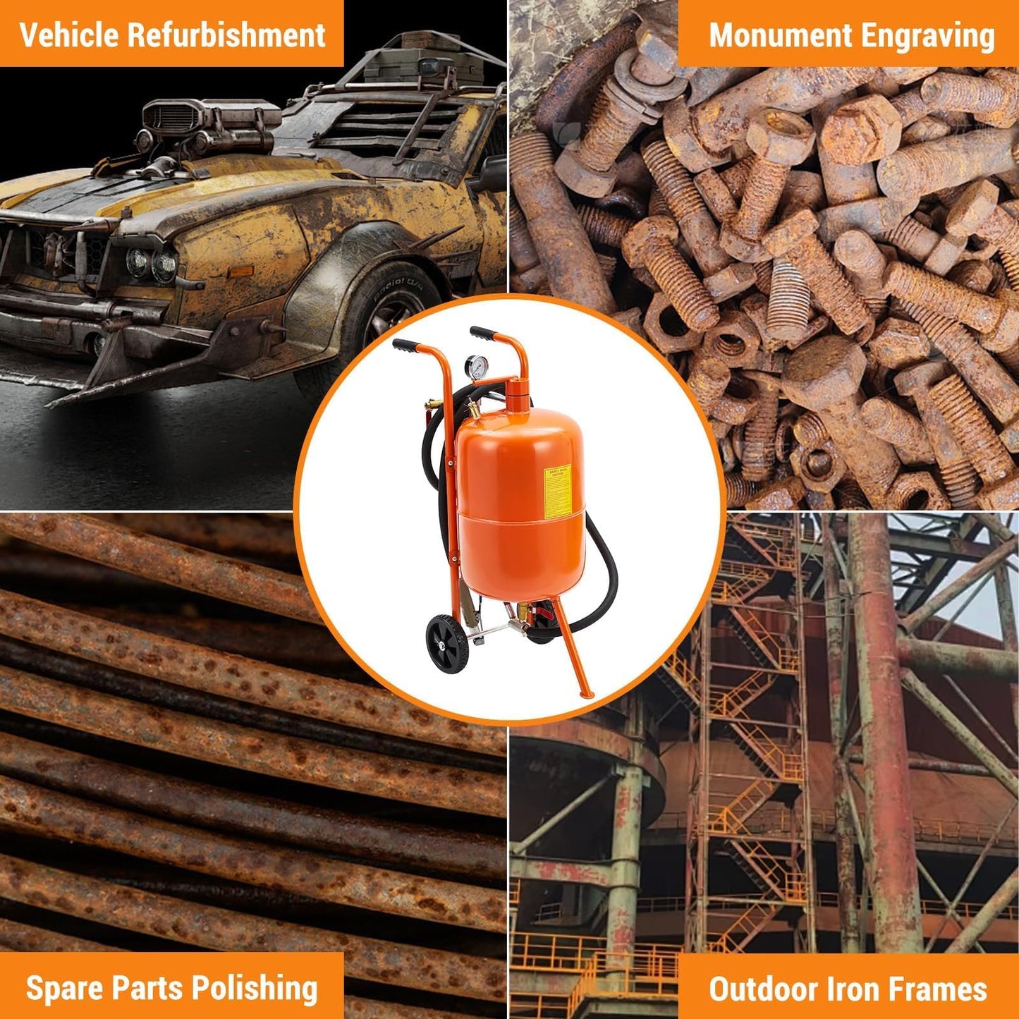 20 Gallon Sand Blaster Sand Blasting Machine, 60-110 Psi Pressure Air Sand Blasting Kit with 4 Ceramic Nozzles & Oil-Water Separator, Portable Abrasive Blaster for Paint Stain Rust Removal