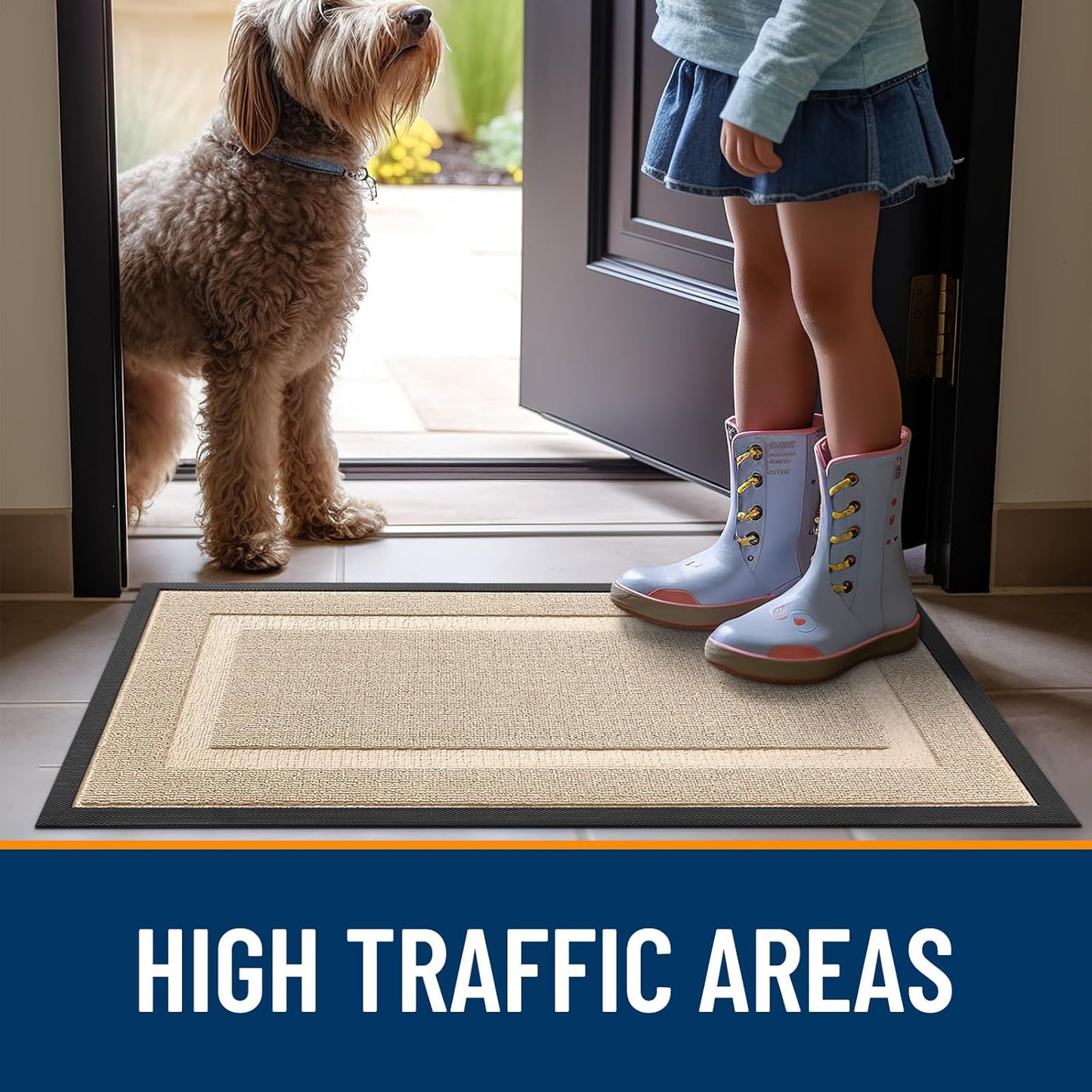 OLANLY Waterproof All-Season Front Door Mat - Sturdy Natural Rubber, Easy Clean | 29.5x17 Off-White
