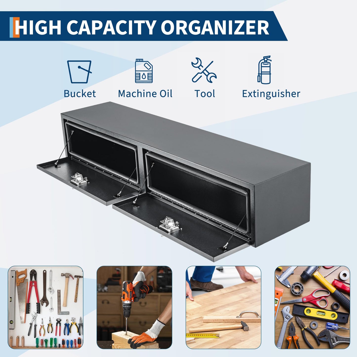GarveeTech Black Steel Underbody Truck Tool Box with t-Handle Lock Latch, Truck Storage Organizer Tool Box Chest, Heavy Duty Under Body Toolbox for Pick Up, Truck, RV, Trailer,60 x 16 x 13 Inch
