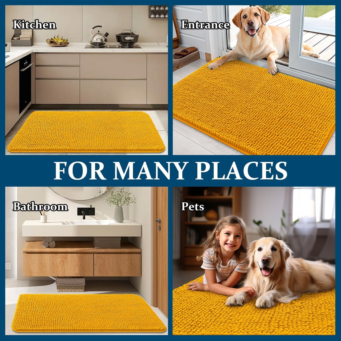 OLANLY Dog Door Mat - Absorbent Non-Slip Washable Doormat for Muddy Paws | 47x32 Golden Yellow