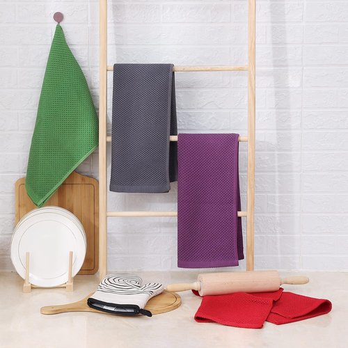 Homaxy Kitchen Dish Towels - 100% Cotton Waffle Weave, Ultra Soft & Absorbent, 13 x 28 Inches, 6-Pack, Red
