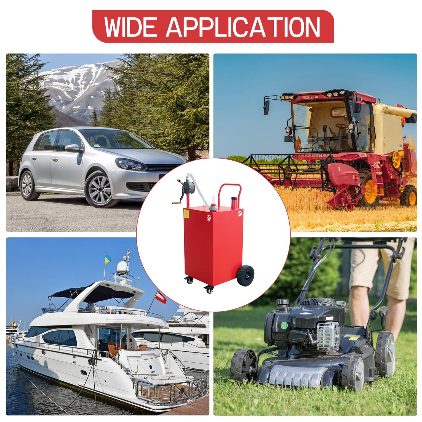 45 Gallon Fuel Caddy, Gas Storage Tank on 4 Wheels with Manual Transfer Pump, Gasoline Diesel Fuel Container for Cars, Lawn Mowers, ATVs, Boats