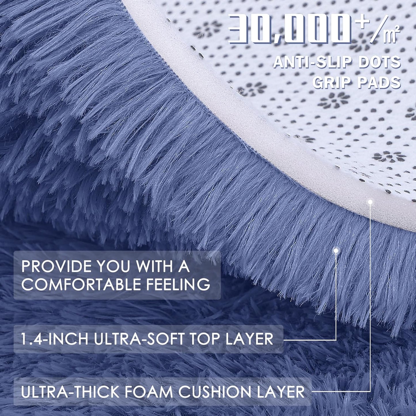OLANLY Large Area Rug - Soft Fluffy Shaggy Indoor Carpet for Living Room & Bedroom | Denim Blue, 8x10 ft