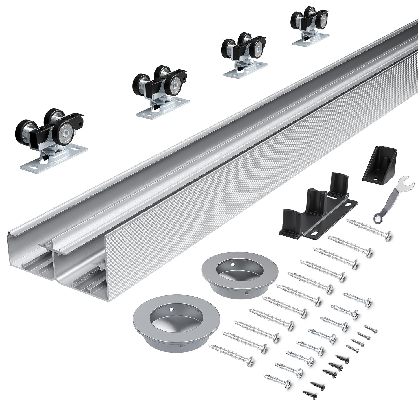 COSHOMER 6FT Bypass Door Hardware, Closet Door Track Kit, Top-Mounted Style, Made of Heavy Duty Aluminum, Smoothly and Quietly, for 2 Doors System - Fit Min Door Panel Width of 36.5in, Silver