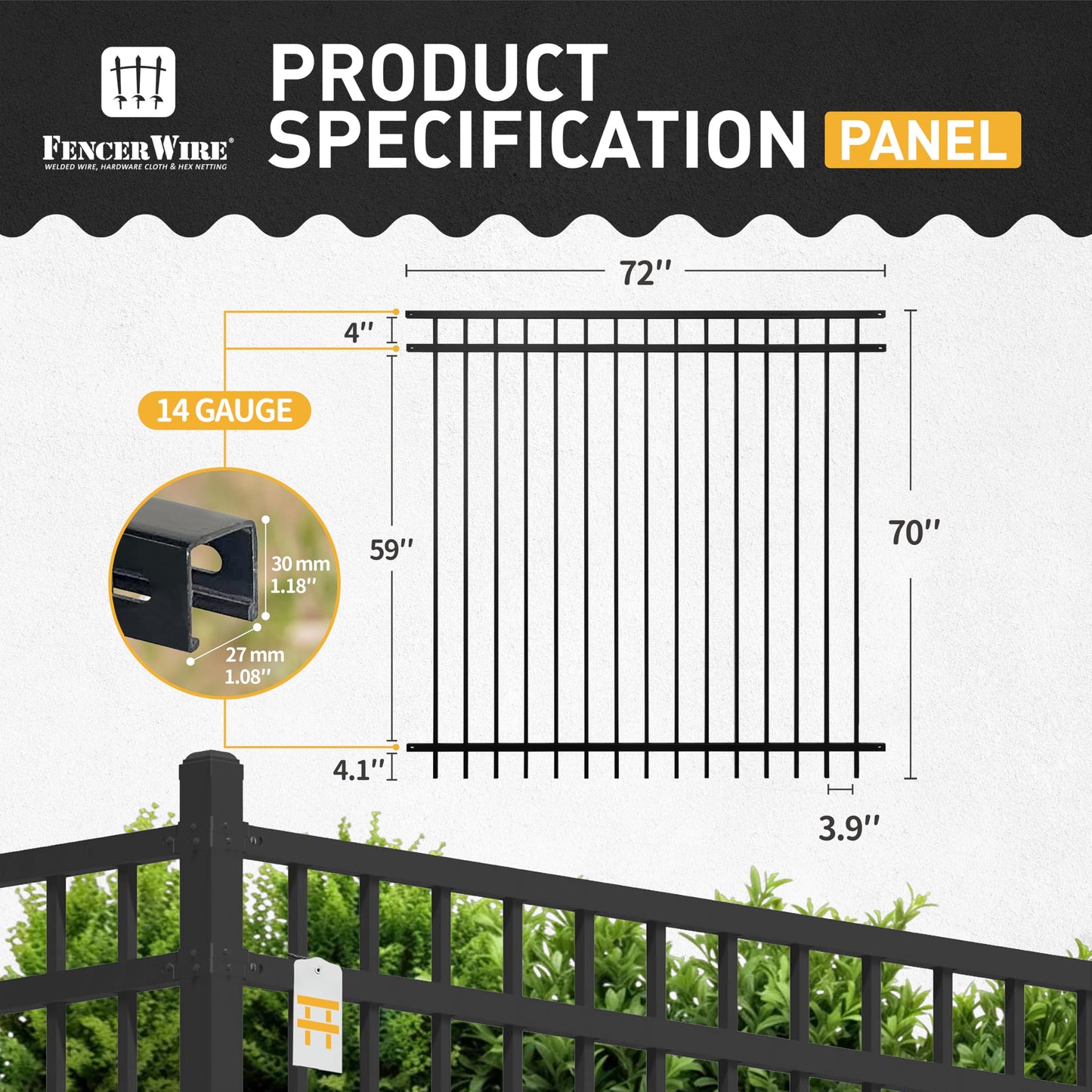 Fencer Wire 100FT Heavy Duty Flat Top Fence Barrier Kit, Anti-Rust Metal Steel Fence with 6FT Height X 6FT Width Panels, with Decorative Gate, Posts, Connectors, Outdoor Fencing for Yard