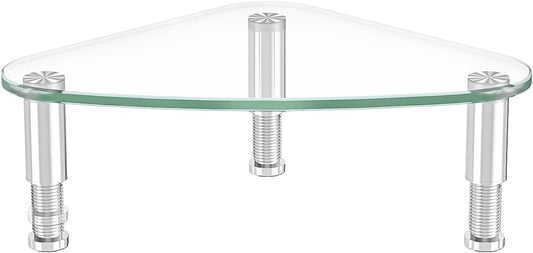 HD01T-003 Hemudu Clear Glass Computer Monitor Riser / Triangle Desktop Universal Corner Stand for Computer Monitor