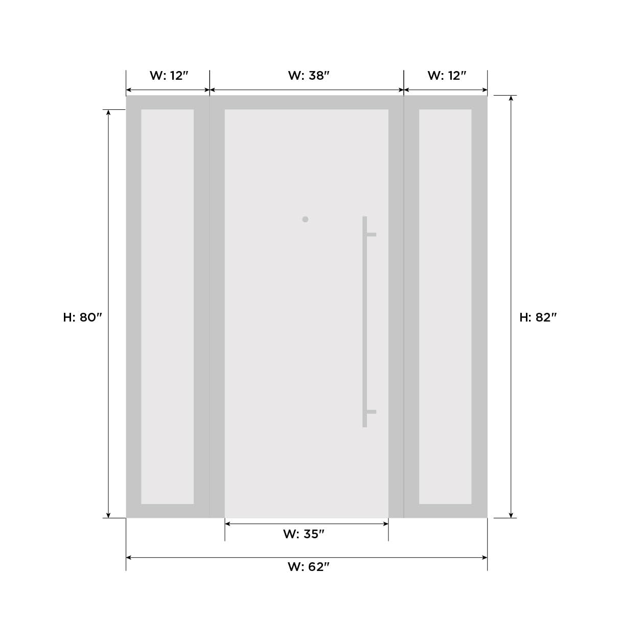 VDOMDOORS Front Exterior Prehung Metal-Plastic Door Frosted Glass | Manux 8933 Walnut | 2 Side Sidelite Transoms | Residential Doors Entrance Patio Garage 56 x 80 (W12+32+12 x H80) Left-Inswing